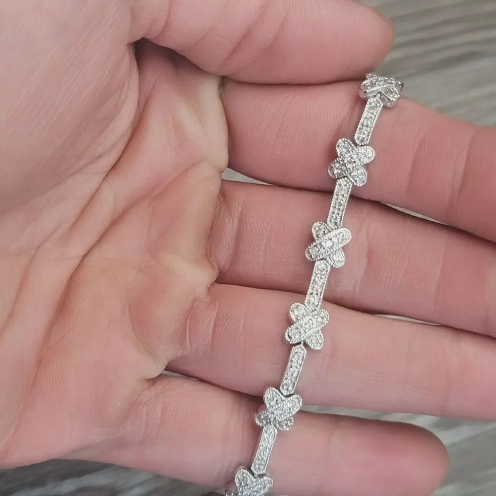 QVC Diamonique Sterling Silver CZ Pave Tennis Bracelet 7.25